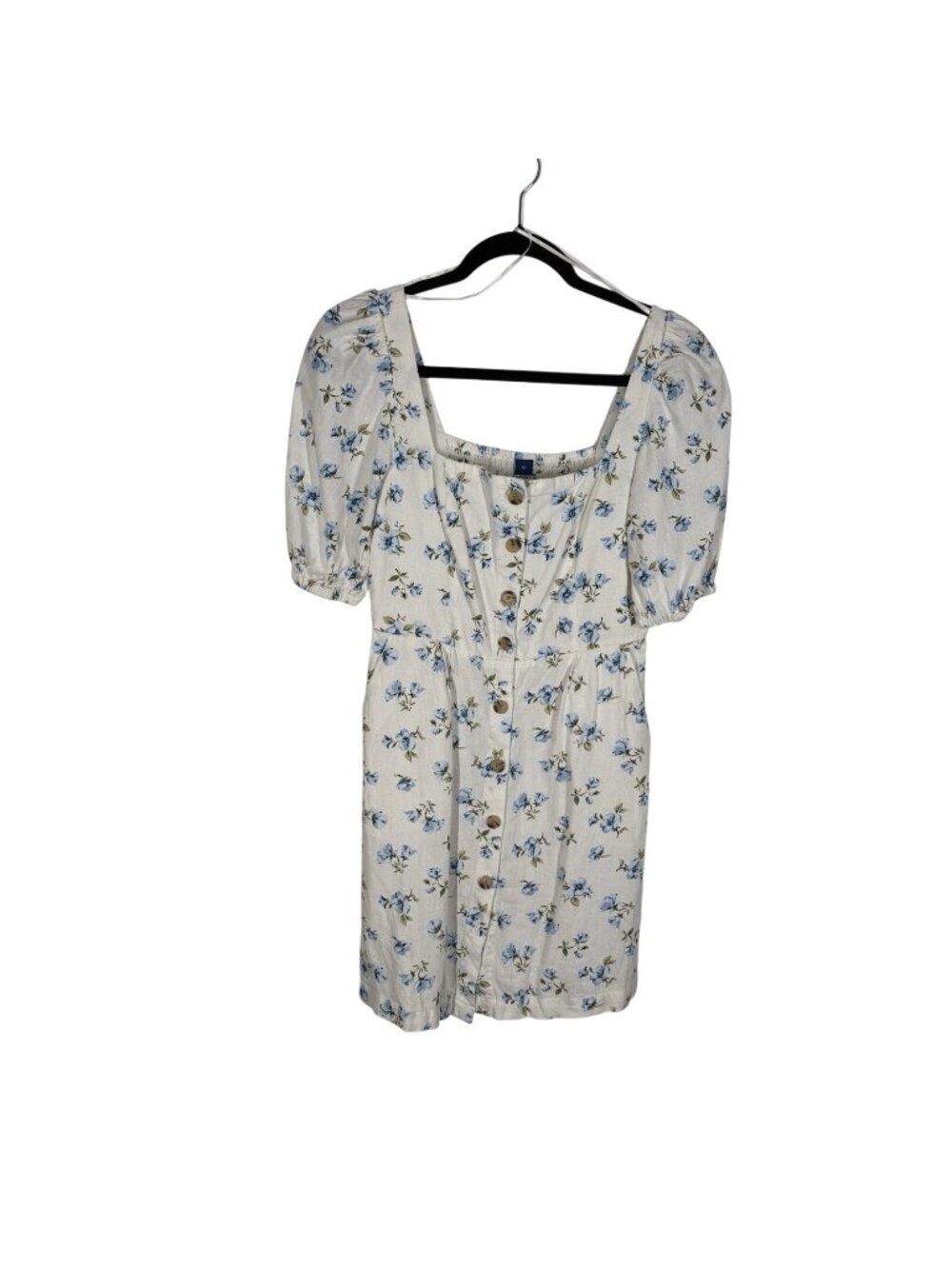 Old Navy Women XS Ivory Floral Boho Puff Sleeve Linen Blend Mini Dress NWT - Picture 2 of 12